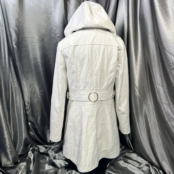 Via Spiga Womens Jacket Sz S Trench Water-Repellent Hooded Full Zip Snap Ivory - Picture 1 of 15
